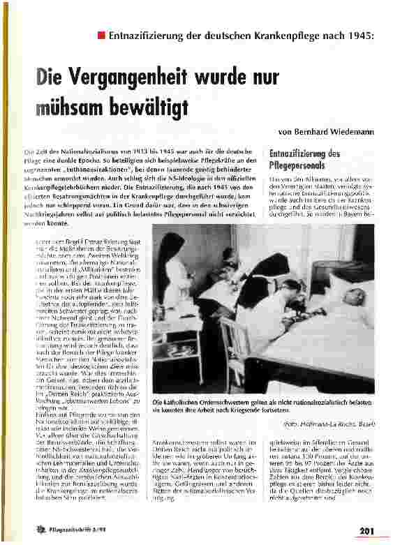 Vorschauseite 1: Entnazifizierung der deutschen Krankenpflege nach 1945 : Die Vergangenheit wurde nur mühsam bewältigt
