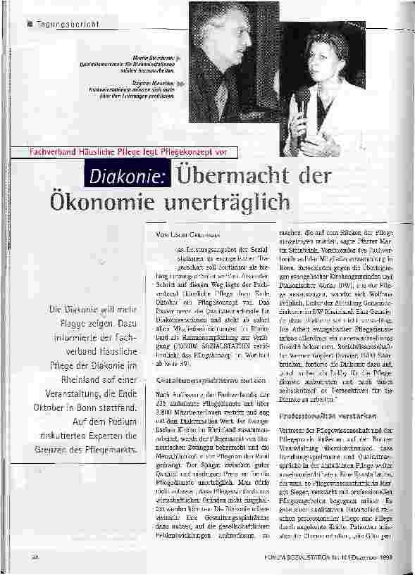 Vorschauseite 1: Diakonie: Übermacht der Ökonomie unerträglich