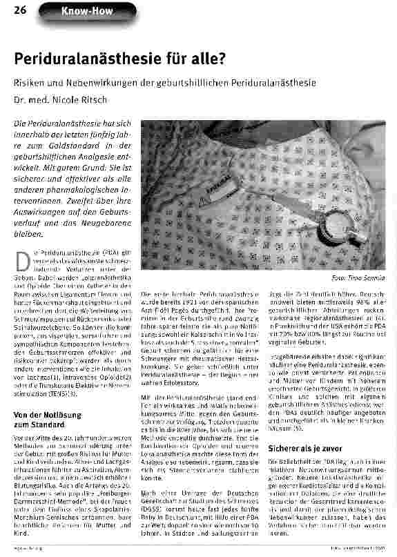 Vorschauseite 1: Periduralanästhesie für alle?