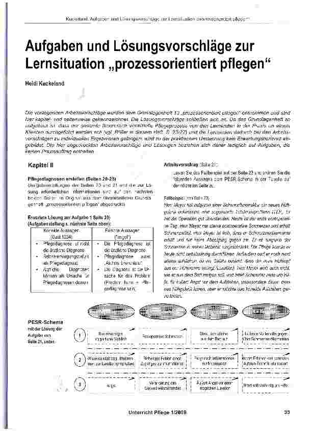 Vorschauseite 1: Aufgaben und Lösungsvorschläge zur Lernsituation „prozessorientiert pflegen