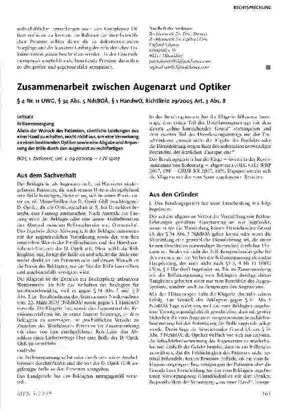 Vorschauseite 1: Zusammenarbeit zwischen Augenarzt und Optiker