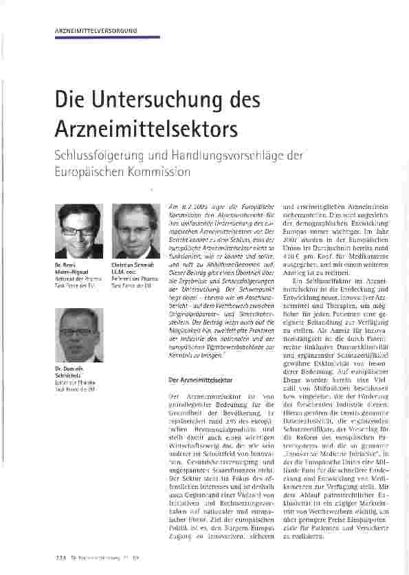 Vorschauseite 1: Die Untersuchung des Arzneimittelsektors