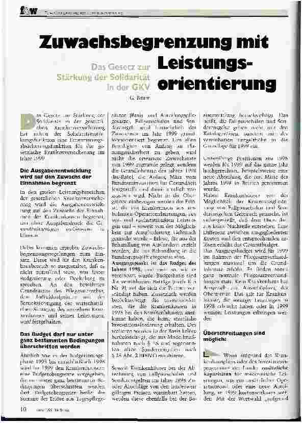 Vorschauseite 1: Zuwachsbegrenzung mit Leistungsorientierung Das Gesetz zur Stärkung der Solidarität in der GKV
