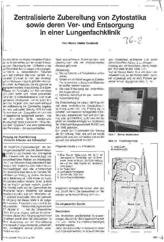 Vorschauseite 1: Zentralisierte Zubereitung von Zytostatika sowie deren Verund Entsorgung in einer Lungenfachklinik