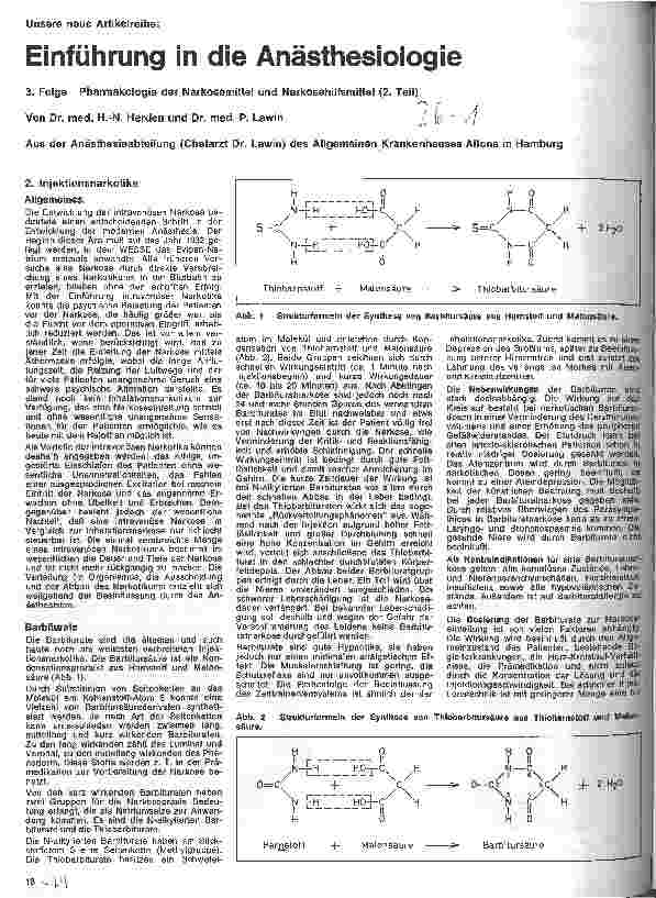 Vorschauseite 1: Einführung in die Anästhesie 3. Folge: Pharmakologie der Narkosemittel u. Narkosehilfsmittel 2.Teil