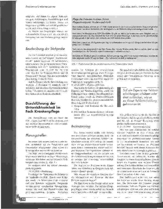 Vorschauseite 2: Veränderte Konzepte in der Pflegeausbildung - Problemorientiertes Lernen Teil 2. Analyse und Auswertung einer problemorientierten Unterrichtseinheit in der Pflegeausbildung