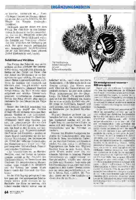 Vorschauseite 6: 800 Jahre später bestätigt SBK-Tagung über Hildegard von Bingen und ihre Medizin