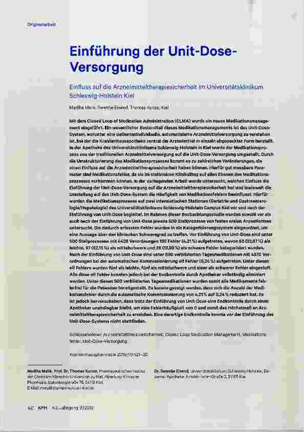 Vorschauseite 1: Einführung der Unit-Dose- Versorgung