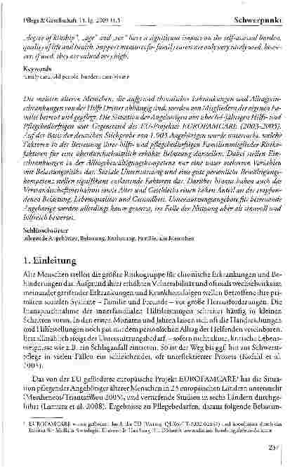 Vorschauseite 2: Der Einfluss von Betreuungsbedarf und psychosozialen Determinanten auf Belastung und Wohlbefinden von pflegenden Angehörigen alter Menschen. Ergebnisse aus der deutschen Teilstich…