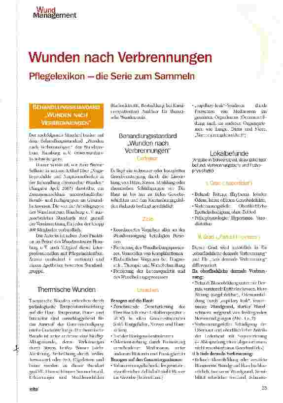 Vorschauseite 1: Wunden nach Verbrennungen Pflegelexikon —die Serie zum Sammeln