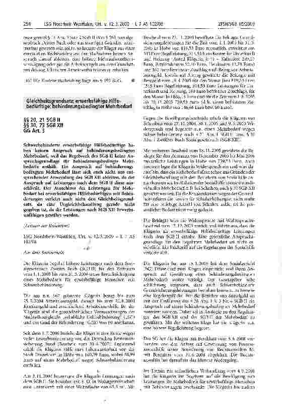 Vorschauseite 1: Gleichheitsgrundsatz; erwerbsfähige Hilfebedürftige; behinderungsbedingter Mehrbedarf