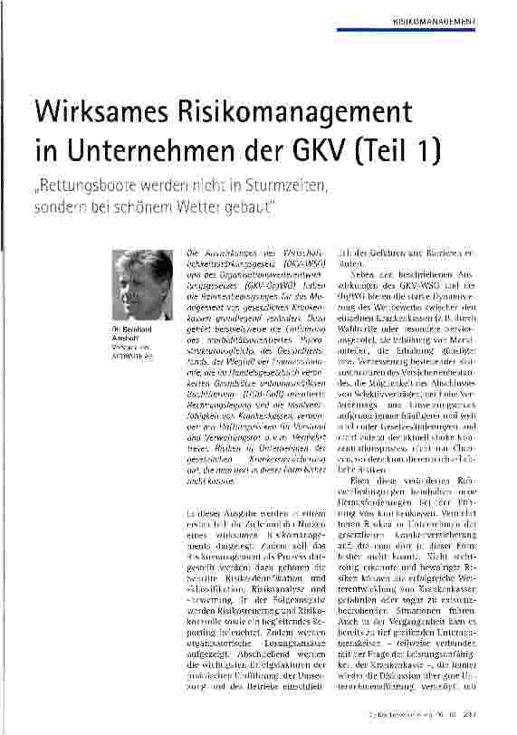 Vorschauseite 1: Wirksames Risikomanagement in Unternehmen der GKV (Teil 1)