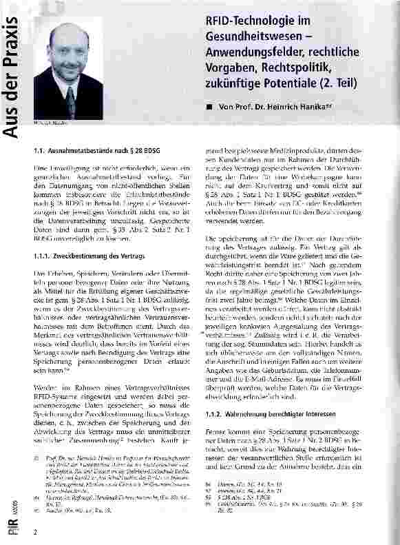 Vorschauseite 1: RFID-Technologie im Gesundheitswesen ~ Anwendungsfelder, rechtliche Vorgaben, Rechtspolitik, zukünftige Potentiale (2. Teil)