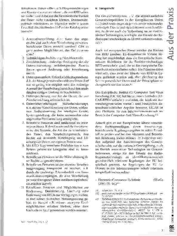 Vorschauseite 6: RFID-Technologie im Gesundheitswesen ~ Anwendungsfelder, rechtliche Vorgaben, Rechtspolitik, zukünftige Potentiale (2. Teil)