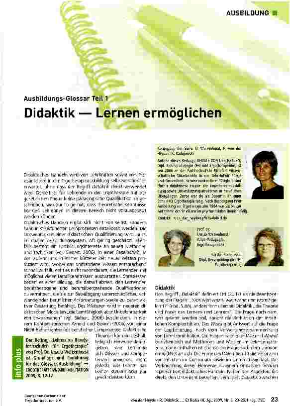 Vorschauseite 1: Ausbildungs-Glossar Teil 1 Didaktik — Lernen ermöglichen