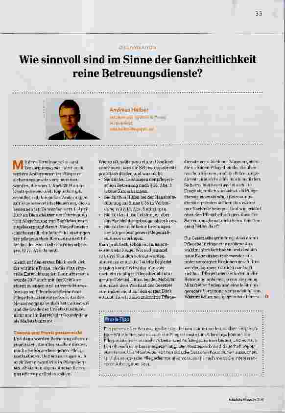 Vorschauseite 1: Wie sinnvoll sind im Sinne der Ganzheitlichkeit reine Betreuungsdienste?