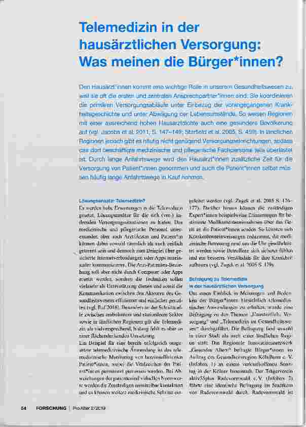 Vorschauseite 1: Telemedizin in der hausärztlichen Versorgung: Was meinen die Bürger*innen?