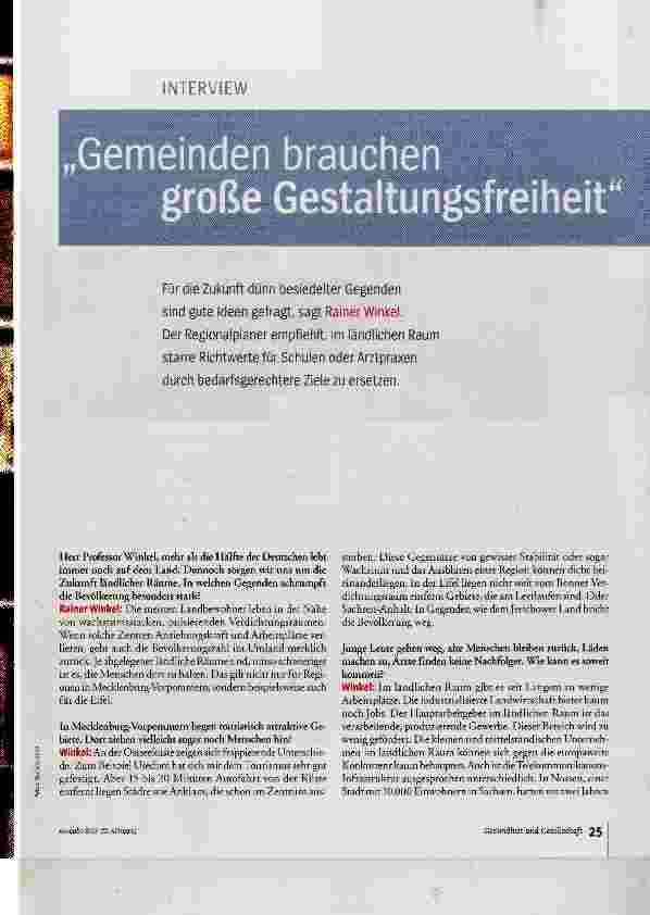 Vorschauseite 2: Gemeinden brauchen große Gestaltungsfreiheit