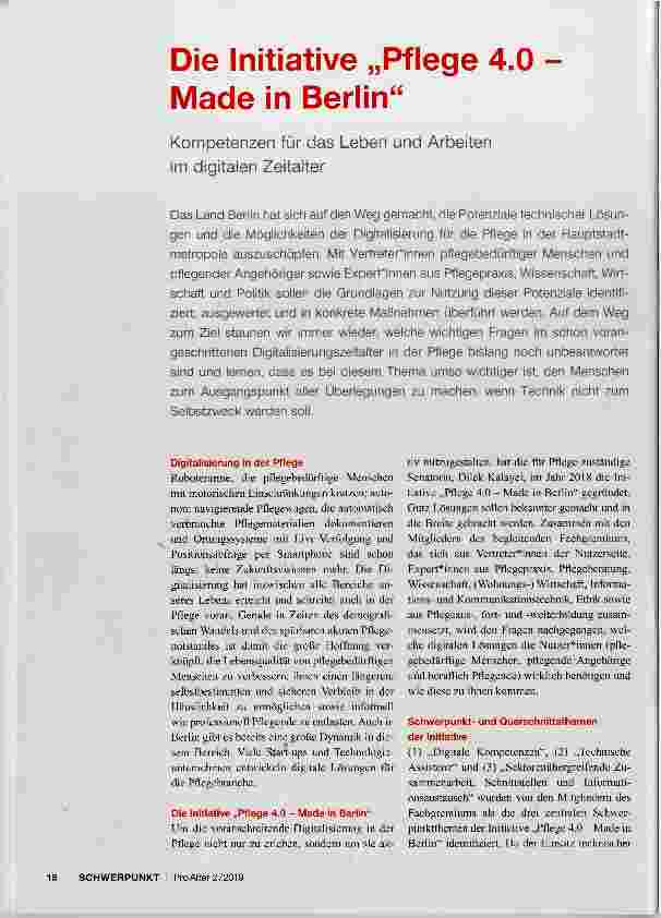 Vorschauseite 1: Die Initiative „Pflege 4.0 Made in Berlin