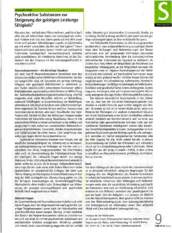 Vorschauseite 1: Psychoaktive Substanzen zur Steigerung der geistigen Leistungsfähigkeit?