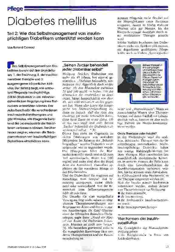 Vorschauseite 1: Diabetes mellitus Teil 2: Wie das Selbstmanagement von Insulinpflichtigen Diabetikern unterstützt werden kann