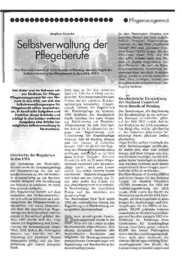 Vorschauseite 1: Selbstverwaltung der Pflegeberufe Das National Council of State Boards of Nursing, Teil 2