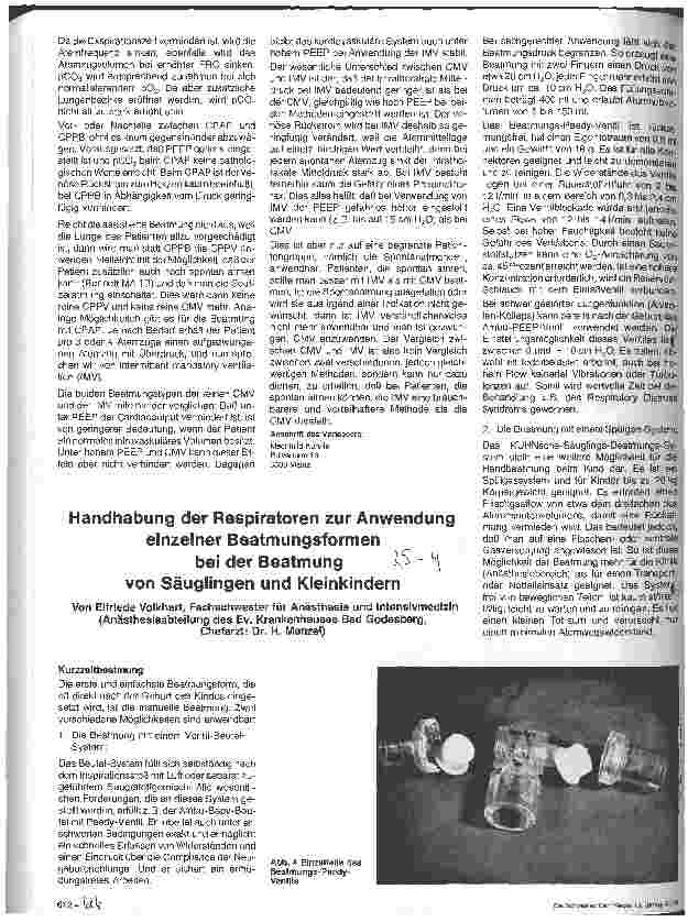 Vorschauseite 1: Handhabung der Respiratoren zur Anwendung einzelner Beatmungsformen bei der Beatmung von Säuglingen und Kleinkindern