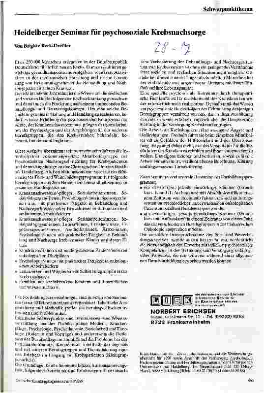 Vorschauseite 1: Heidelberger Seminar für psychosoziale Krebsnachsorge