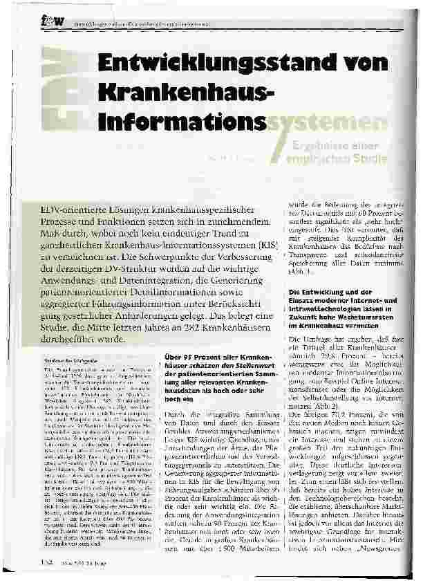 Vorschauseite 1: EDV Entwicklungsstand von Krankenhaus Informationssystemen Ergebnisse einer empirischen Studie