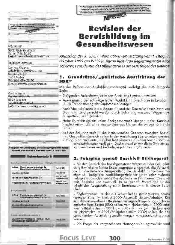 Vorschauseite 1: Revision der Berufsbildung im Gesundheitswesen