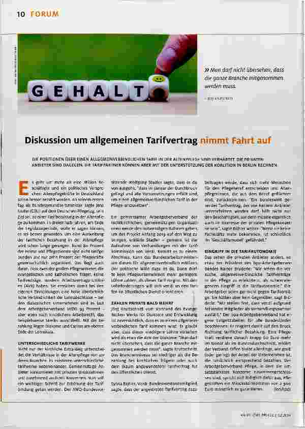 Vorschauseite 1: Diskussion um allgemeinen Tarifvertrag nimmt Fahrt auf