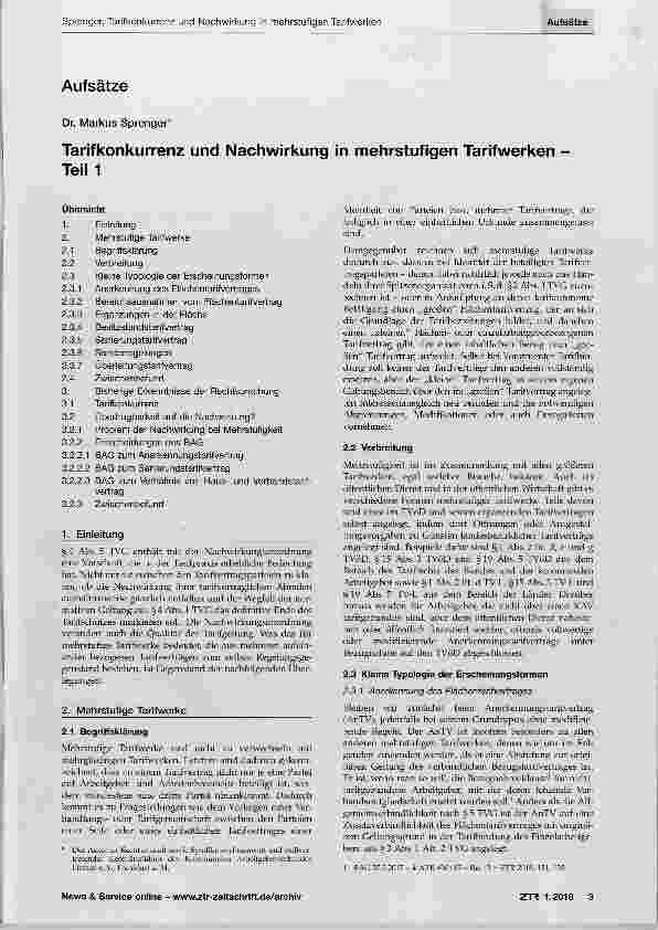 Vorschauseite 1: Tarifkonkurrenz und Nachwirkung in mehrstufigen Tarifwerken Teil 1