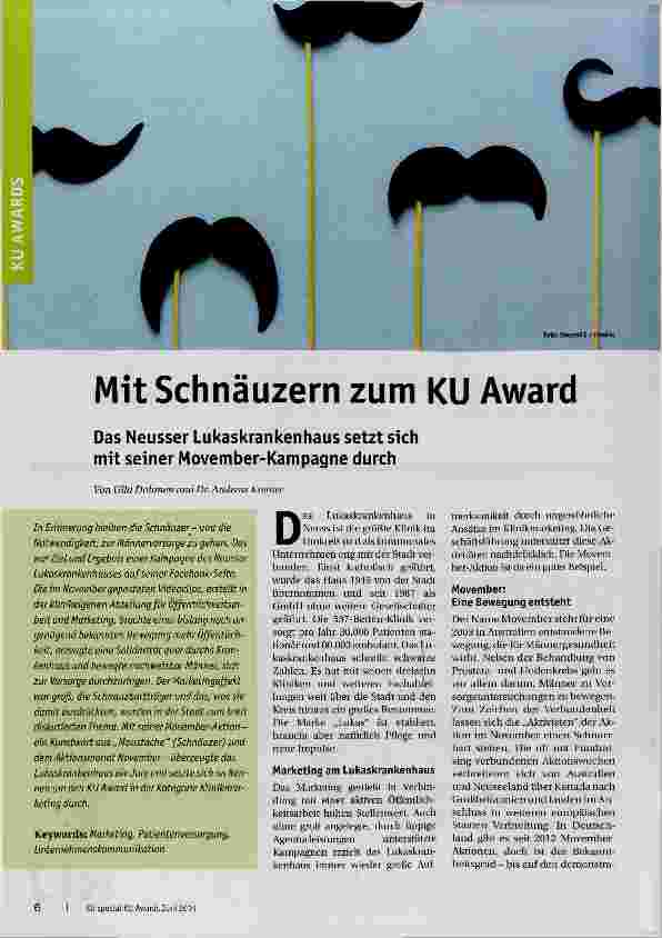 Vorschauseite 1: Mit Schnauzern zum KU Award Das Neusser Lukaskrankenhaus setzt sich mit seiner Movember-Kampagne durch