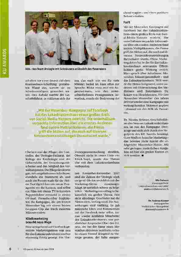 Vorschauseite 3: Mit Schnauzern zum KU Award Das Neusser Lukaskrankenhaus setzt sich mit seiner Movember-Kampagne durch