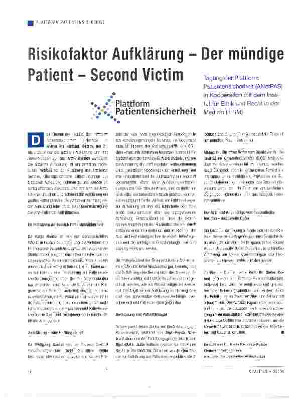 Vorschauseite 1: Risikofaktor Aufklärung - Der mündige Patient - Second Victim
