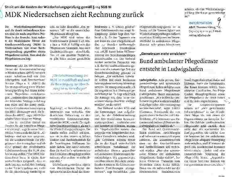 Vorschauseite 1: MDK Niedersachsen zieht Rechnung zurück