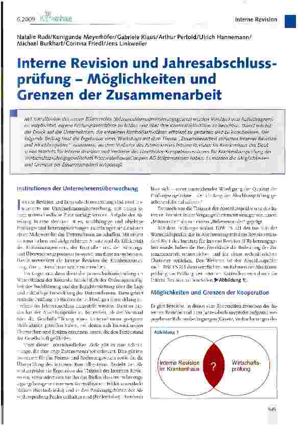 Vorschauseite 1: Interne Revision und Jahresabschluss prüfung - Möglichkeiten und Grenzen der Zusammenarbeit