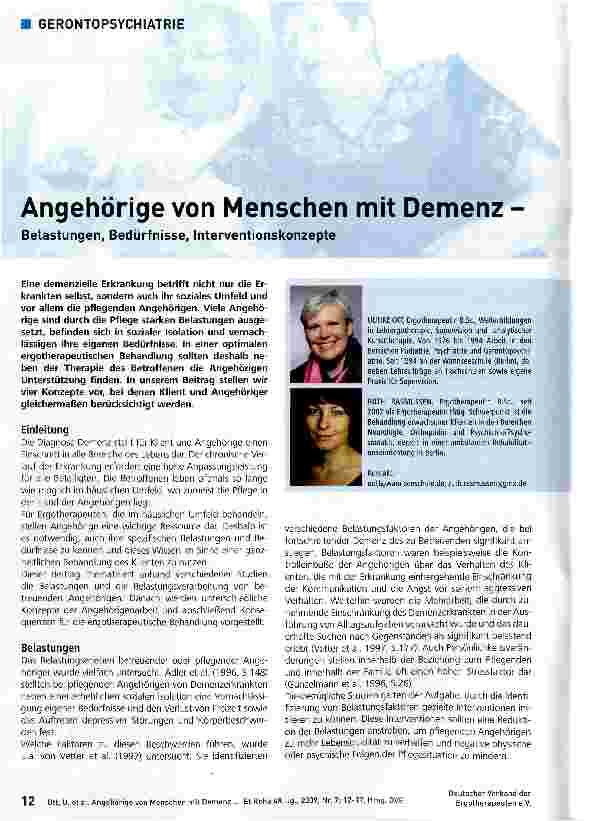 Vorschauseite 1: Angehörige von Menschen mit Demenz - Belastungen, Bedürfnisse, Interventionskonzepte