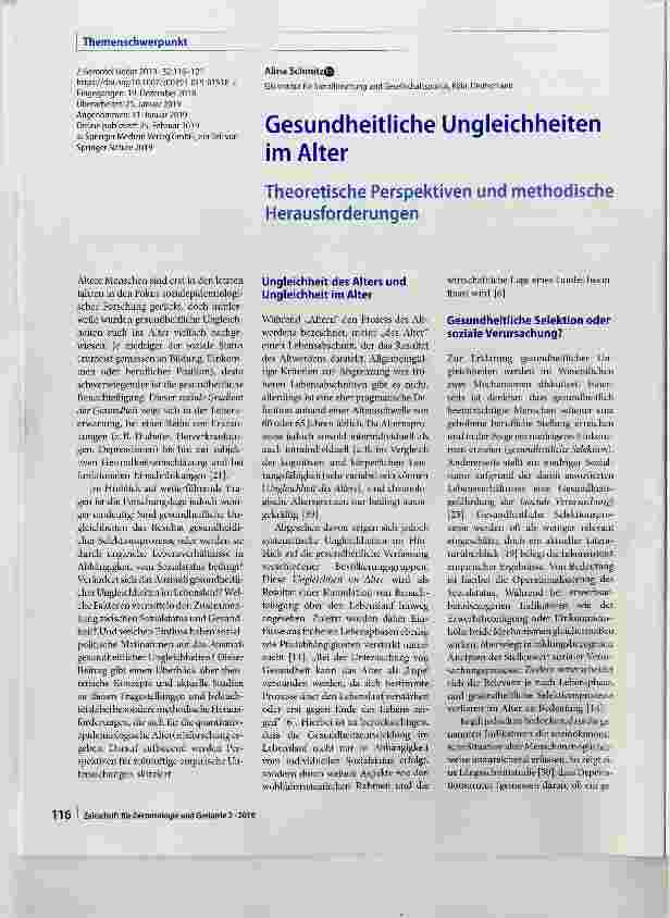 Vorschauseite 1: Gesundheitliche Ungleichheiten im Alter