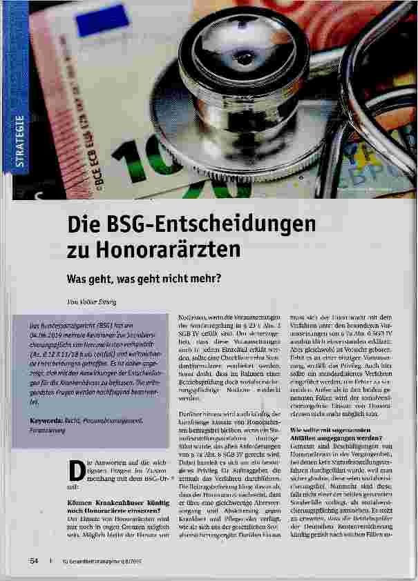 Vorschauseite 1: Die BSG-Entscheidungen zu Honorarärzten