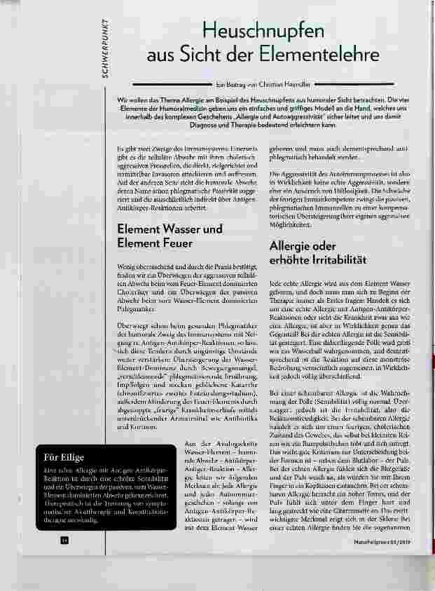 Vorschauseite 1: Heuschnupfen aus Sicht der Elementelehre