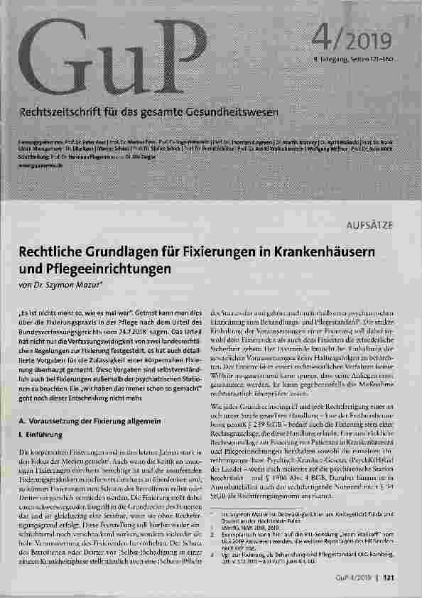 Vorschauseite 1: Rechtliche Grundlagen für Fixierungen in Krankenhäusern und Pflegeeinrichtungen