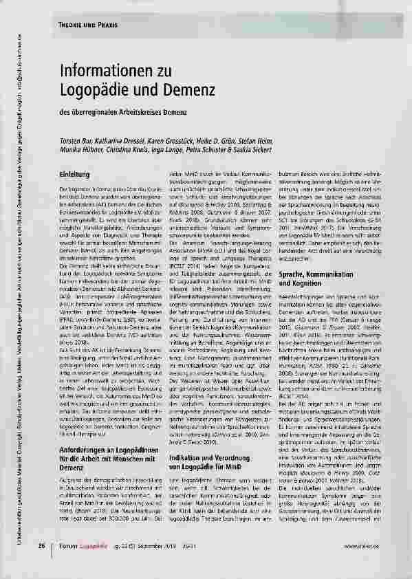 Vorschauseite 1: Informationen zu Logopädie und Demenz
