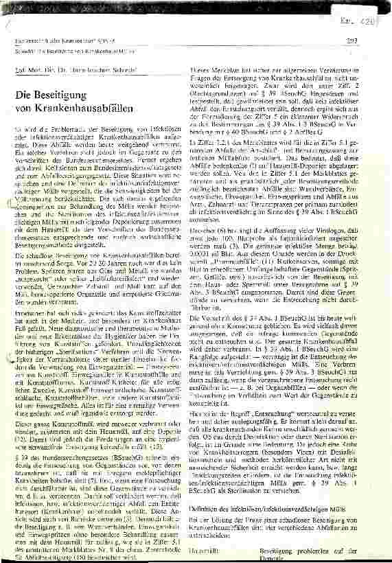 Vorschauseite 1: Zur Beseitigung von Krankenhausabfällen