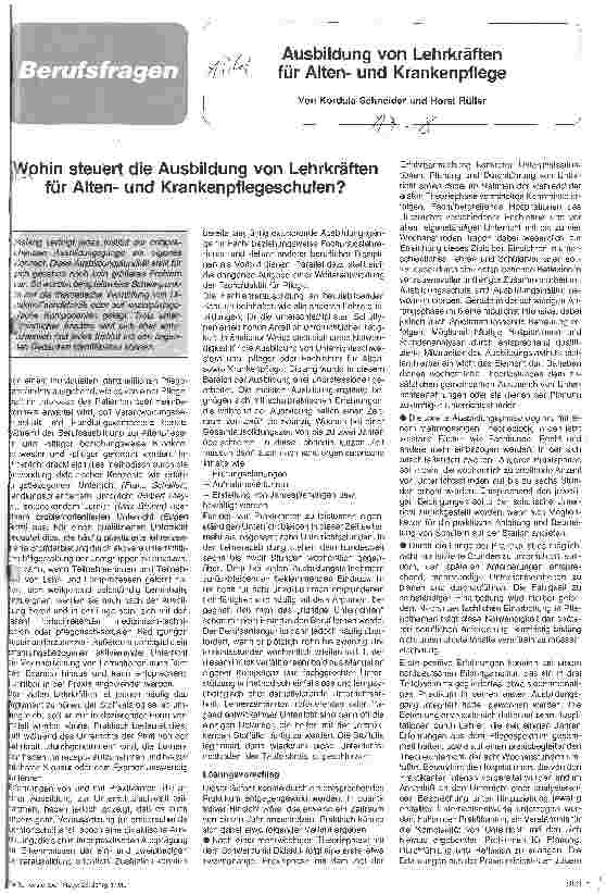Vorschauseite 1: Ausbildung von Lehrkräften für Altenund Krankenpflege Wohin steuert die Ausbildung von Lehrkräften für die Schulen?