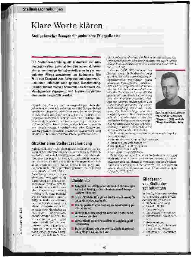 Vorschauseite 1: Klare Worte klären Stellenbeschreibungen für ambulante Pflegedienste