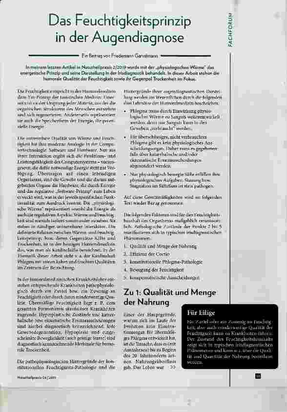 Vorschauseite 1: Das Feuchtigkeitsprinzip in der Augendiagnose