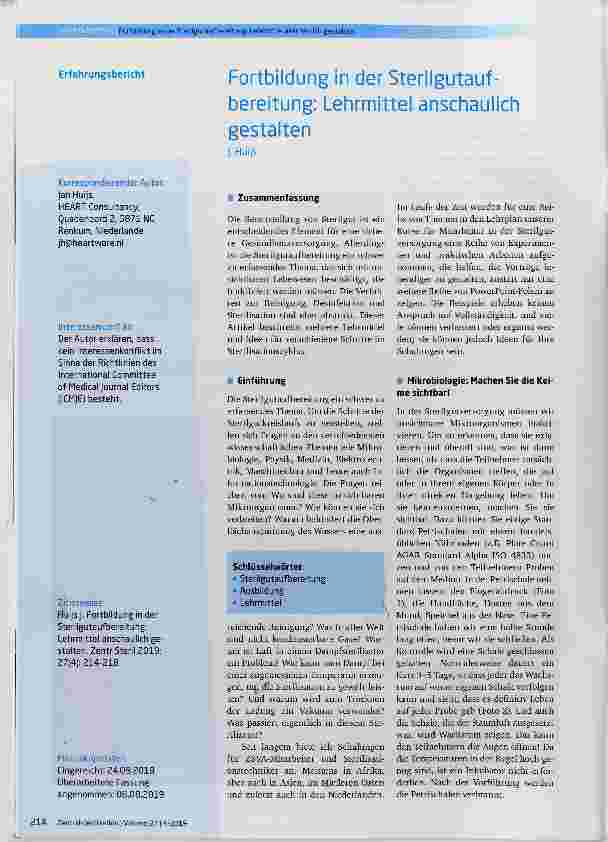 Vorschauseite 1: Fortbildung in der Sterilgutaufbereitung: Lehrmittel anschaulich gestalten