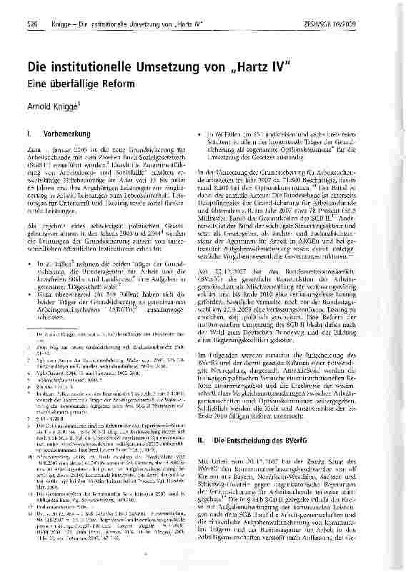 Vorschauseite 1: Die institutionelle Umsetzung von „Hartz IVEine überfällige Reform