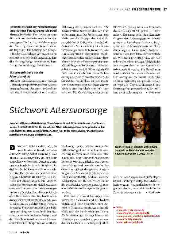 Vorschauseite 1: Stichwort Altersvorsorge